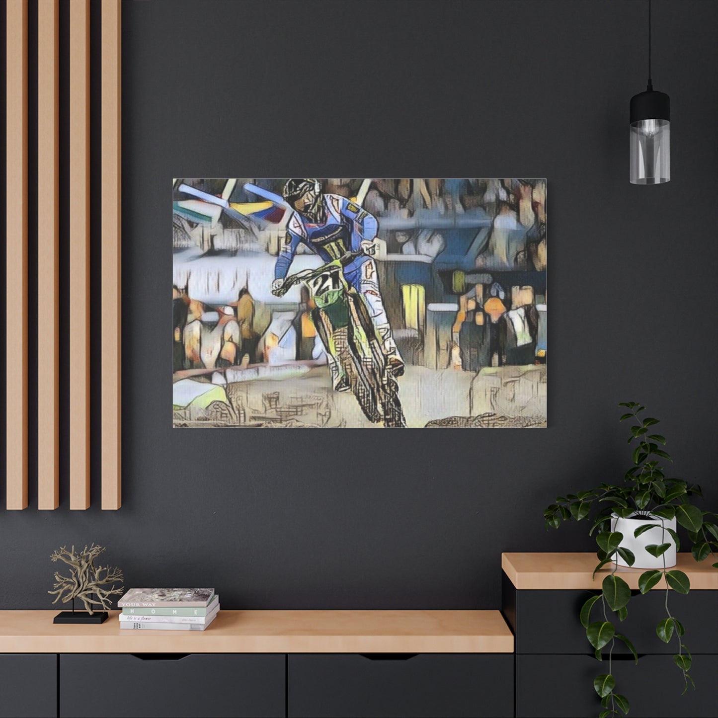 Custom Motocross Rider Pencil Drawing Style Matte Canvas