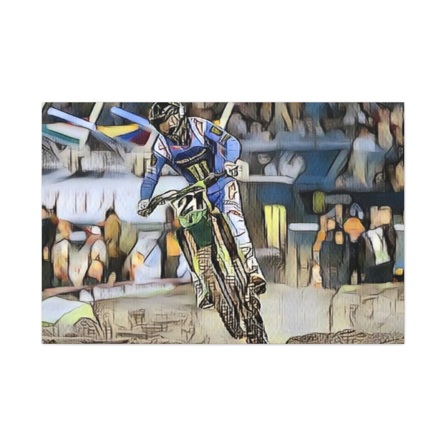 Custom Motocross Rider Pencil Drawing Style Matte Canvas
