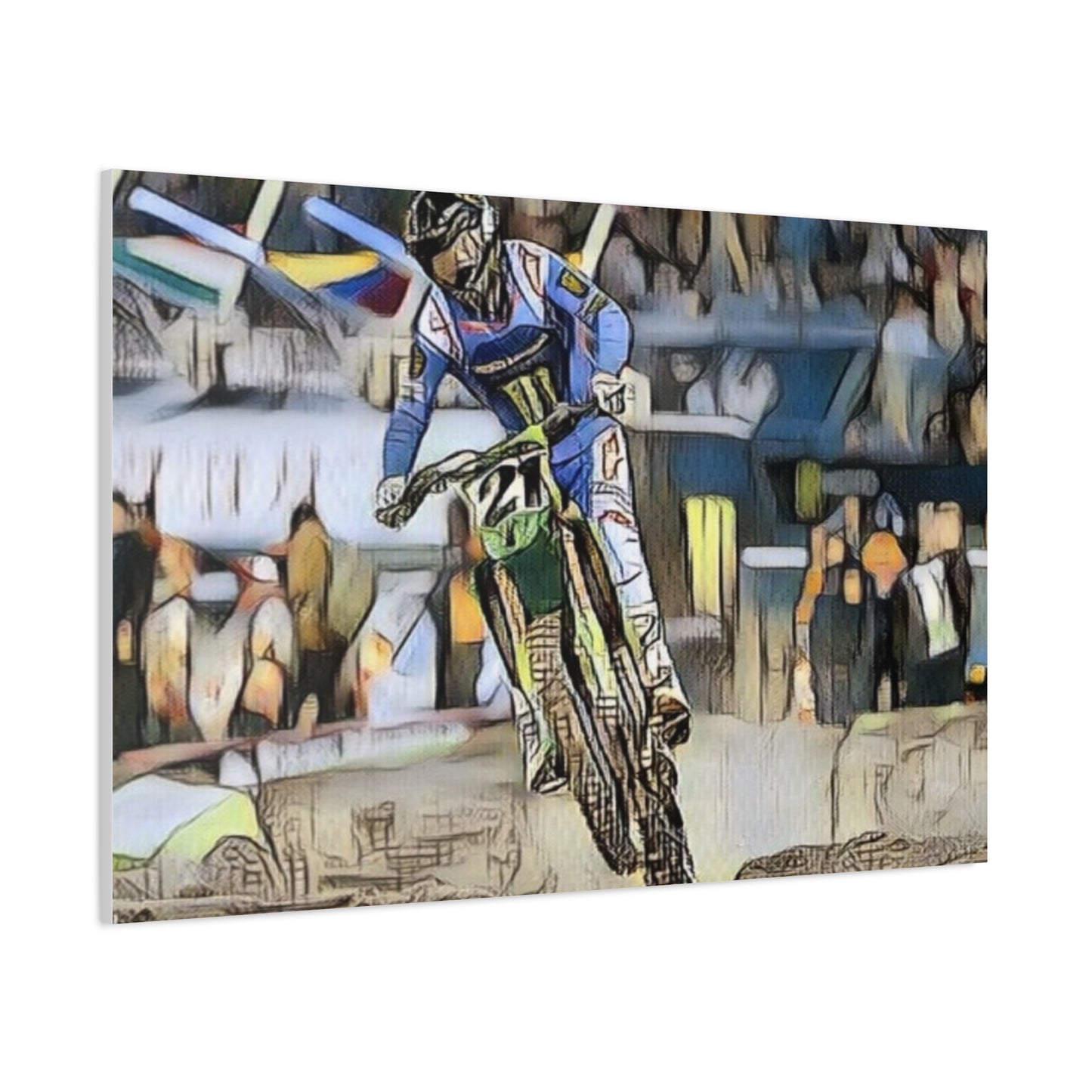 Custom Motocross Rider Pencil Drawing Style Matte Canvas