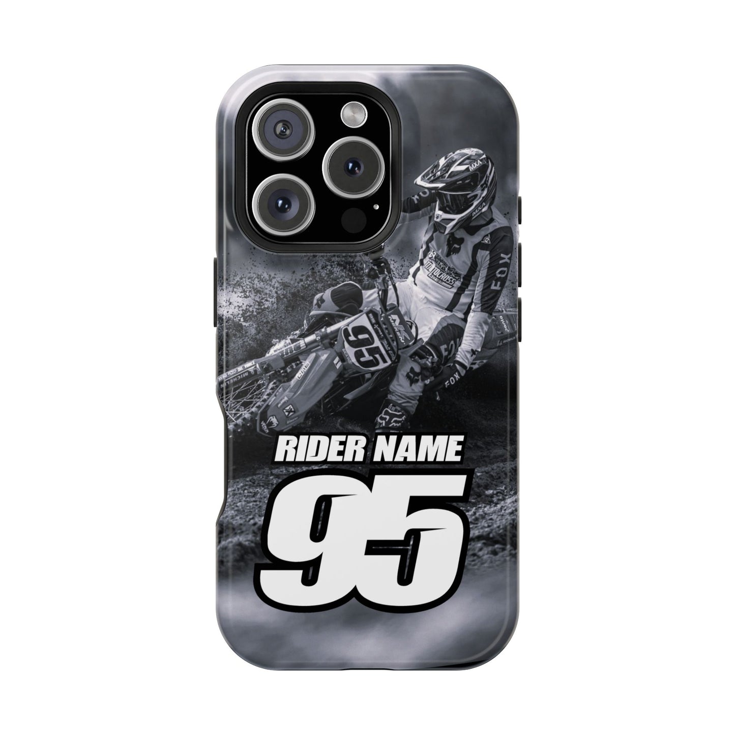 Custom Image Motocross Phone Case Personalized Rider Name & Number Magnetic Tough Phone Case