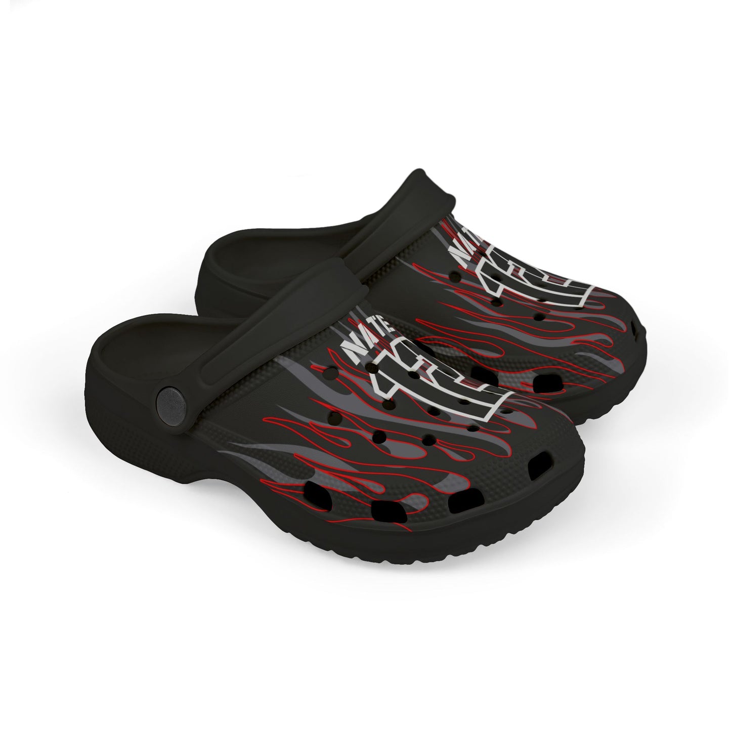 Customizable Flamin Moto Youth Crocs Dirt Bike Rider Crocs Personalized Motocross Logos and Number