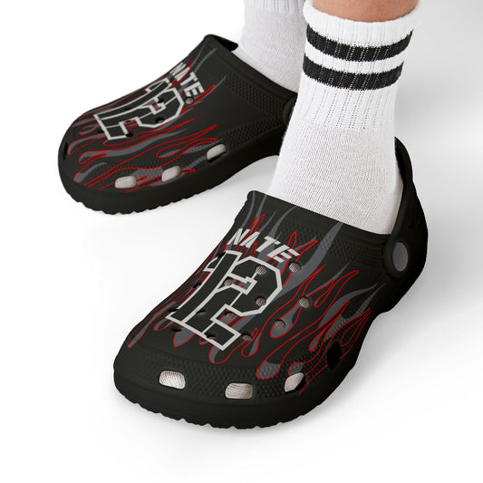 Customizable Flamin Moto Youth Crocs Dirt Bike Rider Crocs Personalized Motocross Logos and Number