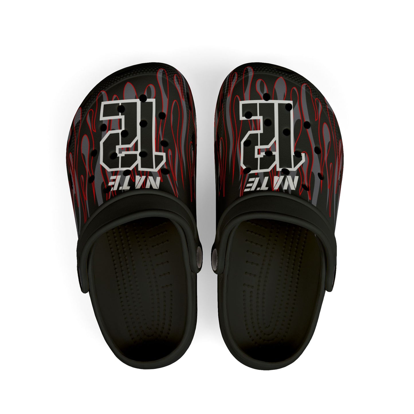 Customizable Flamin Moto Youth Crocs Dirt Bike Rider Crocs Personalized Motocross Logos and Number