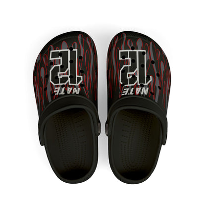 Customizable Flamin Moto Youth Crocs Dirt Bike Rider Crocs Personalized Motocross Logos and Number