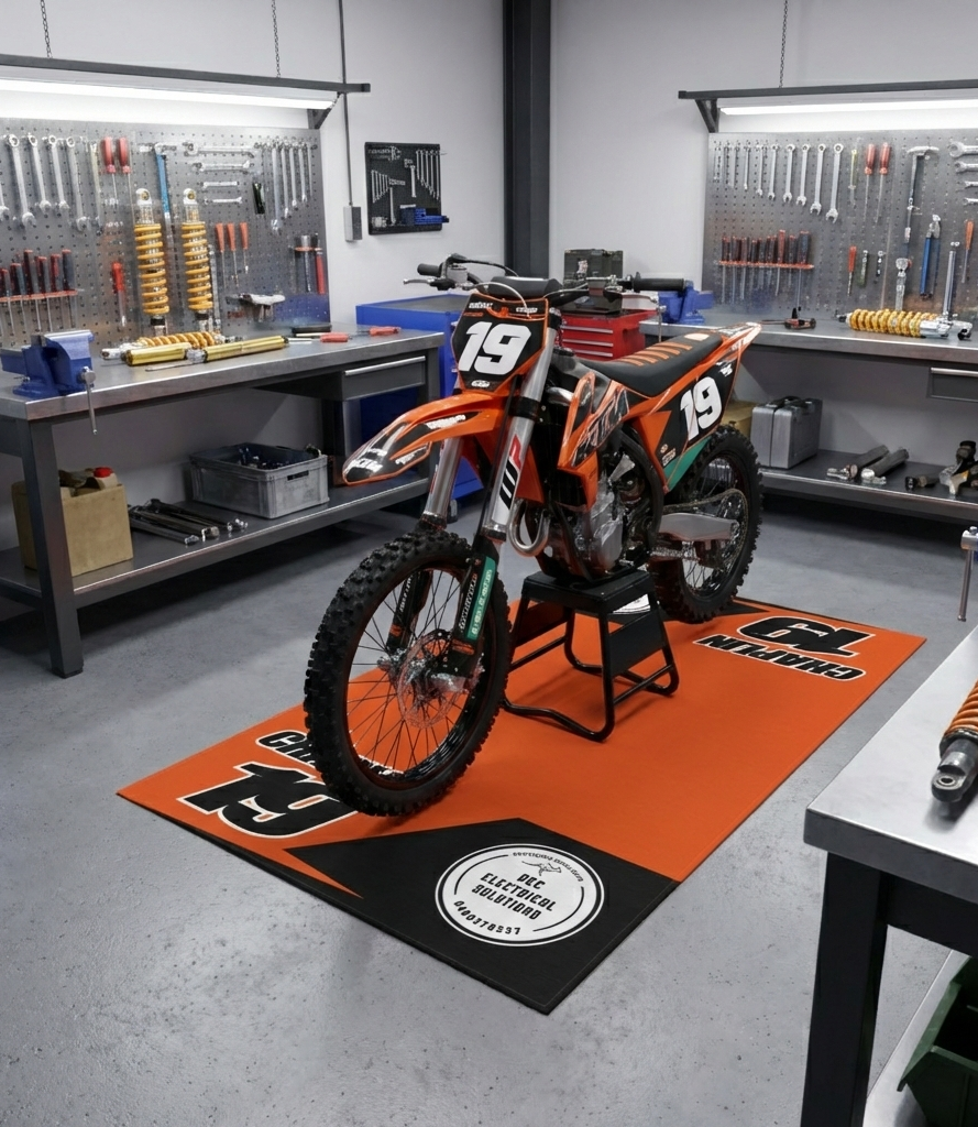 Custom Motocross Garage Mat: Non-Slip Dirt Bike Rug