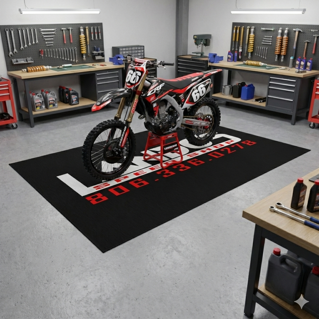 Custom Motocross Garage Mat: Non-Slip Dirt Bike Rug