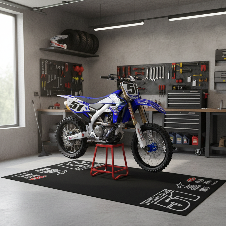 Custom Motocross Garage Mat: Non-Slip Dirt Bike Rug